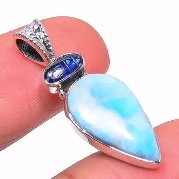 Natural Republic Larimar, Kyanite 925 Solid Sterling Silver Pendant 1.34 S1a95