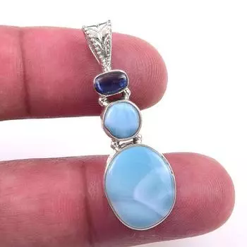 Natural Republic Larimar, Kyanite 925 Solid Sterling Silver Pendant 1.50 f9g17