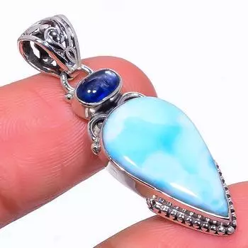 Natural Republic Larimar, Kyanite 925 Solid Sterling Silver Pendant 1.65 p9Y48
