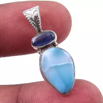 Natural Republic Larimar, Kyanite 925 Solid Sterling Silver Pendant 1.25 g5D43