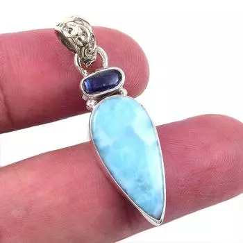 Natural Republic Larimar, Kyanite 925 Solid Sterling Silver Pendant 1.50 k8v74