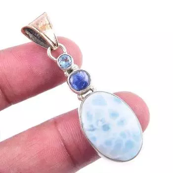 Natural Republic Larimar,Kyanite 925 Solid Sterling Silver Gift Pendant 2 z9O15