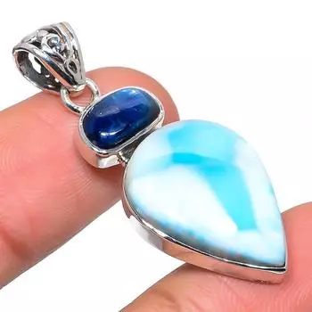 Natural Republic Larimar, Kyanite 925 Solid Sterling Silver Pendant 1.77 g6F00