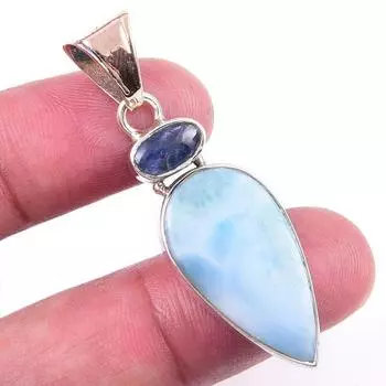 Natural Republic Larimar,Kyanite 925 Solid Sterling Silver Gift Pendant 2 F2b34