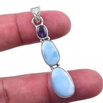 Natural Republic Larimar, Kyanite 925 Solid Sterling Silver Pendant 2 U0G14