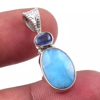 Natural Republic Larimar, Kyanite 925 Solid Sterling Silver Pendant 1.25 R8F57