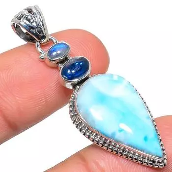Natural Republic Larimar, Kyanite 925 Solid Sterling Silver Pendant 1.93 I2T62