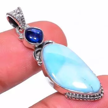 Natural Republic Larimar, Kyanite 925 Solid Sterling Silver Pendant 1.65 L6V50