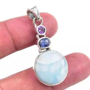 Natural Republic Larimar,Kyanite 925 Solid Sterling Silver Pendant 1.75 Z6d05