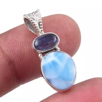 Natural Republic Larimar, Kyanite 925 Solid Sterling Silver Pendant 1.25 t8i59