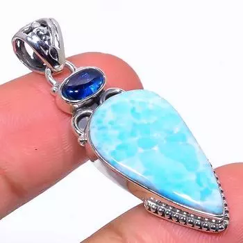 Natural Republic Larimar, Kyanite 925 Solid Sterling Silver Pendant 1.89 c1i28