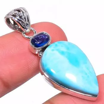 Natural Republic Larimar, Kyanite 925 Solid Sterling Silver Pendant 1.69 D1I86
