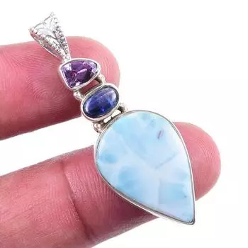 Natural Republic Larimar,Kyanite Gemstone 925 Solid Silver Pendant 1.75 C3S06