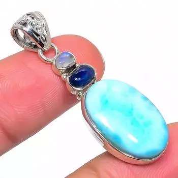 Natural Republic Larimar, Kynite 925 Solid Sterling Silver Pendant 1.77 E4s61