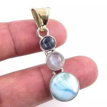 Natural Republic Larimar,Moon Stone 925 Solid Sterling Silver Pendant 1.75 W8b28