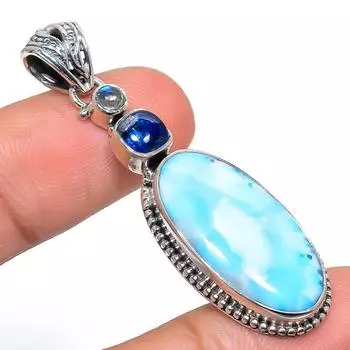 Natural Republic Larimar, Moonstone 925 Solid Sterling Silver Pendant 2.13 Q1m47