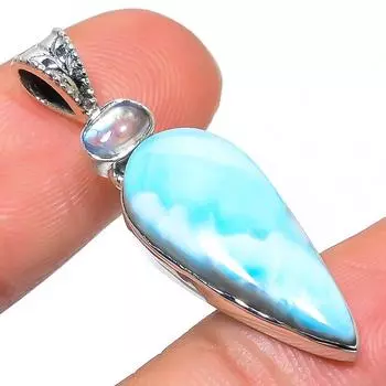 Natural Republic Larimar, Moonstone 925 Solid Sterling Silver Pendant 1.58 R9Q30