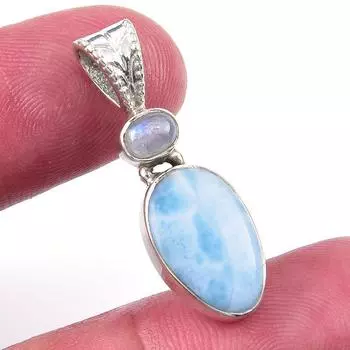 Natural Republic Larimar, Moonstone 925 Solid Sterling Silver Pendant 1.25 T0o39