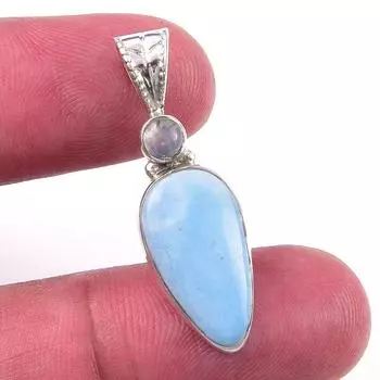 Natural Republic Larimar, Moonstone 925 Solid Sterling Silver Pendant 1.25 Q7y51