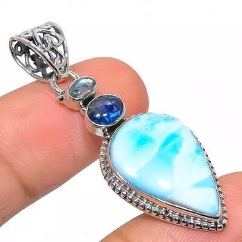 Natural Republic Larimar, Moonstone 925 Solid Sterling Silver Pendant 1.81 b0w63