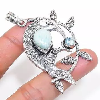 Natural Republic Larimar, Topaz 925 Sterling Silver Jewelry Pendant 2.56 k0Z30