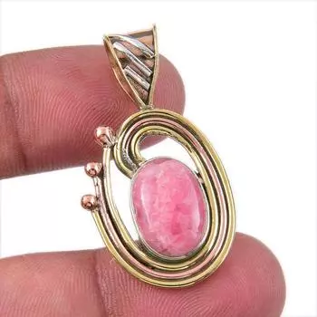 Natural Rhodochrosite 925 Solid Sterling Silver Gift TwoTone Pendant 1.50 D6U53