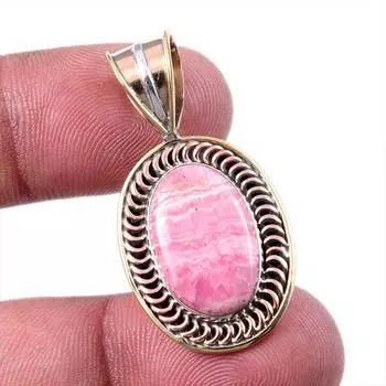 Natural Rhodochrosite 925 Solid Sterling Silver Gift TwoTone Pendant 1.50 d5z02