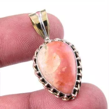 Natural Rhodochrosite 925 Solid Sterling Silver Gift TwoTone Pendant 1.25 r4Q89