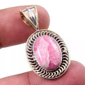 Natural Rhodochrosite 925 Solid Sterling Silver Gift TwoTone Pendant 1.25 O3R36