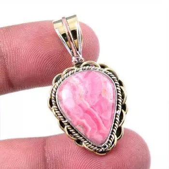 Natural Rhodochrosite 925 Solid Sterling Silver Gift TwoTone Pendant 1.50 D4F04