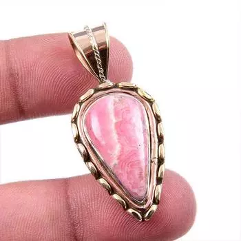 Natural Rhodochrosite 925 Solid Sterling Silver Gift TwoTone Pendant 1.75 Q7A70