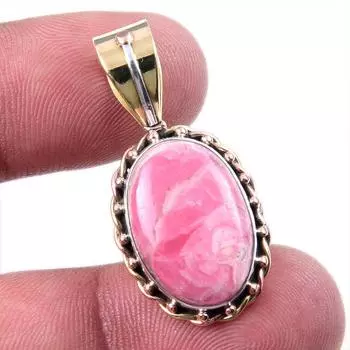Natural Rhodochrosite 925 Solid Sterling Silver Gift TwoTone Pendant 1.25 W0t42
