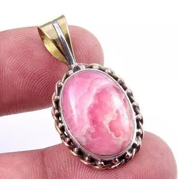 Natural Rhodochrosite 925 Solid Sterling Silver Gift TwoTone Pendant 1.25 P6W15