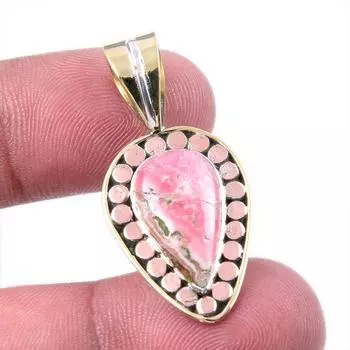 Natural Rhodochrosite 925 Solid Sterling Silver Gift TwoTone Pendant 1.50 n6b49
