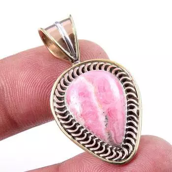 Natural Rhodochrosite 925 Solid Sterling Silver Gift TwoTone Pendant 1.50 U8t98
