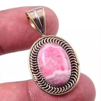 Natural Rhodochrosite 925 Solid Sterling Silver Gift TwoTone Pendant 1.25 a1Q85