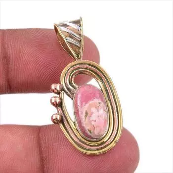 Natural Rhodochrosite 925 Solid Sterling Silver Gift TwoTone Pendant 1.50 B2r29