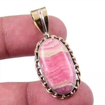 Natural Rhodochrosite 925 Solid Sterling Silver Gift TwoTone Pendant 1.50 P6E13