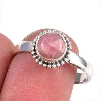 Natural Rhodochrosite Gemstone 925 Solid Sterling Silver Jewelry Ring S.9 K1Y82