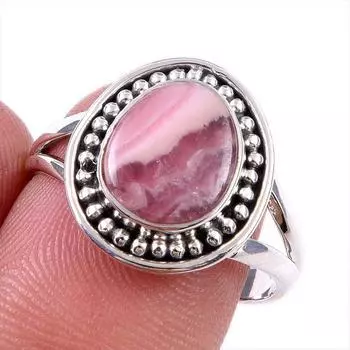 Natural Rhodochrosite Gemstone 925 Solid Sterling Silver Jewelry Ring S.8 d9m97