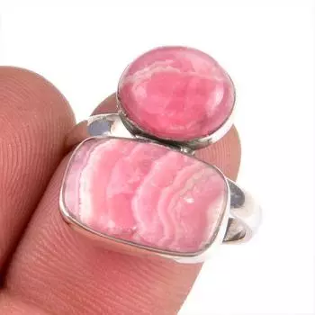 Natural Rhodochrosite Gemstone 925 Solid Sterling Silver Jewelry Ring S.9 J7k44