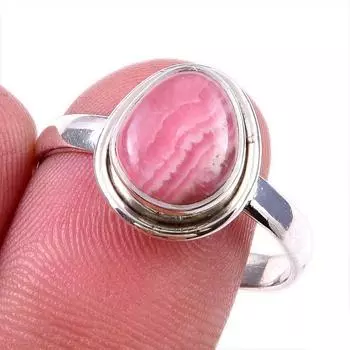 Natural Rhodochrosite Gemstone 925 Solid Sterling Silver Jewelry Ring S.10 M3l65