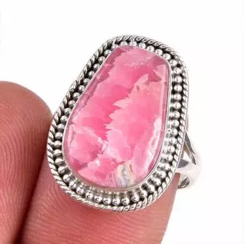 Natural Rhodochrosite Gemstone 925 Solid Sterling Silver Jewelry Ring S.7.5 W9b40