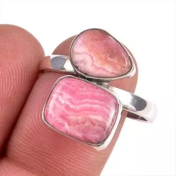 Natural Rhodochrosite Gemstone 925 Solid Sterling Silver Jewelry Ring S.10 s5I84