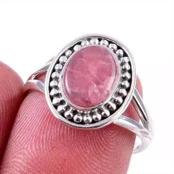 Natural Rhodochrosite Gemstone 925 Solid Sterling Silver Jewelry Ring S.7 r5d83