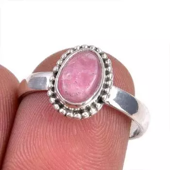 Natural Rhodochrosite Gemstone 925 Solid Sterling Silver Jewelry Ring S.7 R0Z48