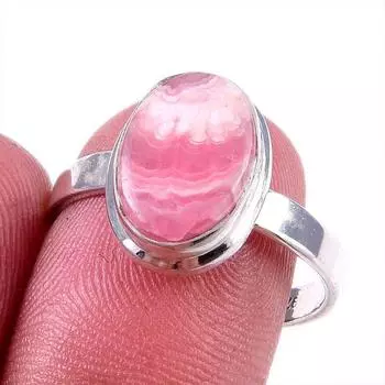 Natural Rhodochrosite Gemstone 925 Solid Sterling Silver Jewelry Ring S.8.5 K9I56