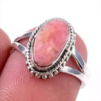 Natural Rhodochrosite Gemstone 925 Solid Sterling Silver Jewelry Ring S.6 S4a35
