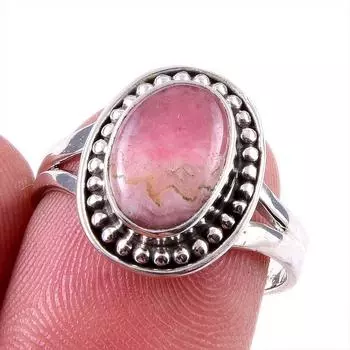 Natural Rhodochrosite Gemstone 925 Solid Sterling Silver Jewelry Ring S.7 q1z01