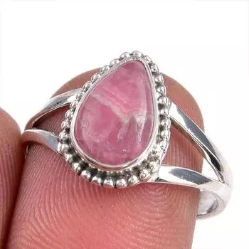Natural Rhodochrosite Gemstone 925 Solid Sterling Silver Jewelry Ring S.7.5 U0e68